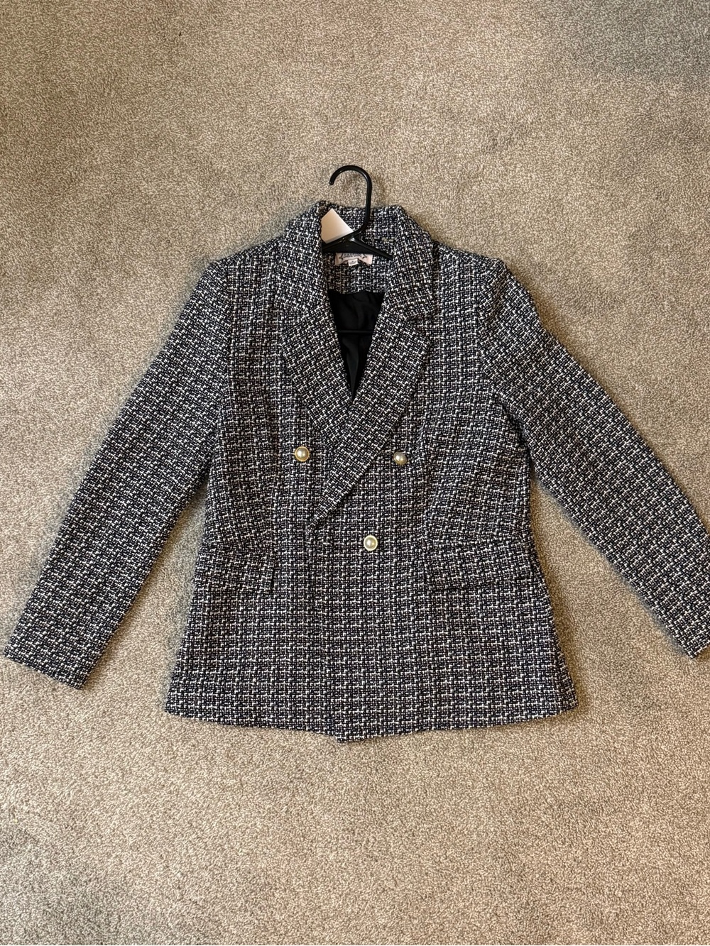 Nanette Lepore Tweed Double-Breasted Blazer in Black & White Size Small